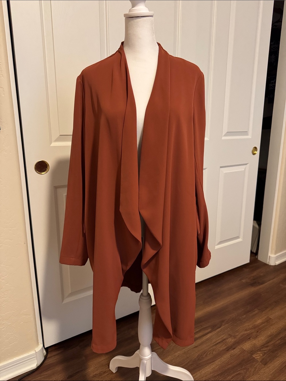 Express Rust Open-Front Draped Cardigan